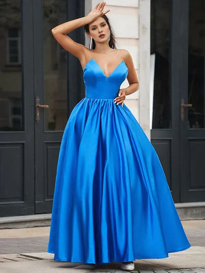 Dress A-Line Draped V-Neck Backless Prom Dress