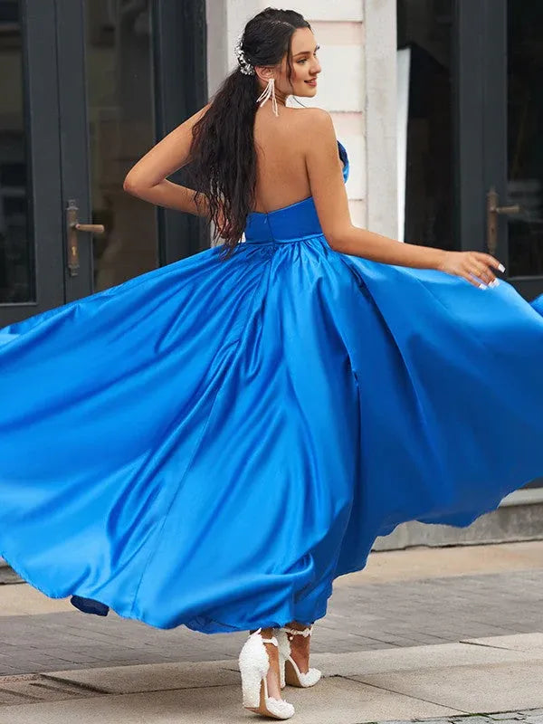 Dress A-Line Draped V-Neck Backless Prom Dress