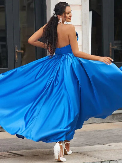 Dress A-Line Draped V-Neck Backless Prom Dress