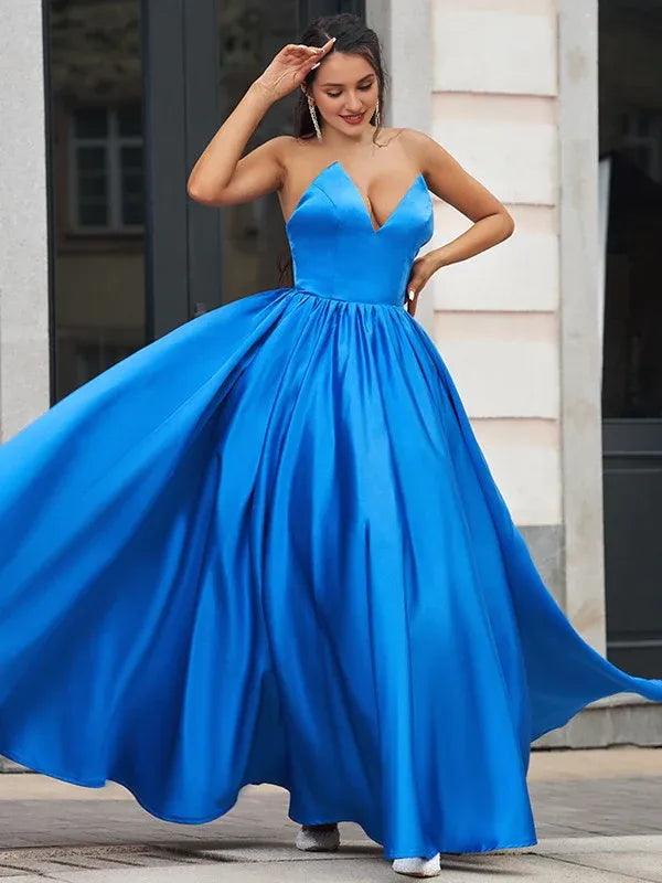 Dress A-Line Draped V-Neck Backless Prom Dress