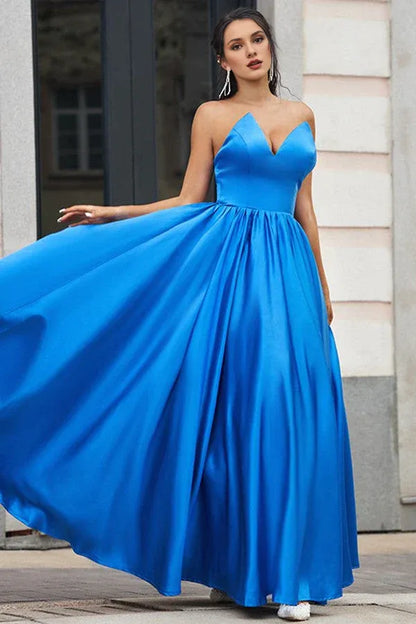 Dress A-Line Draped V-Neck Backless Prom Dress