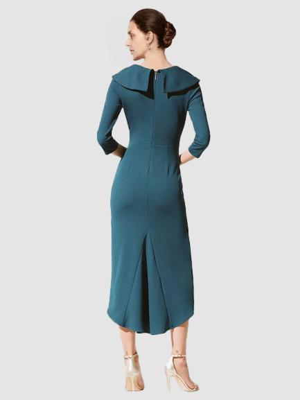 Dress A-Line Dress Elegant V Neck Tea Length 3/4 Length Sleeve with Pick Up Skirt Ruched Solid Color Mother of the Bride Dress