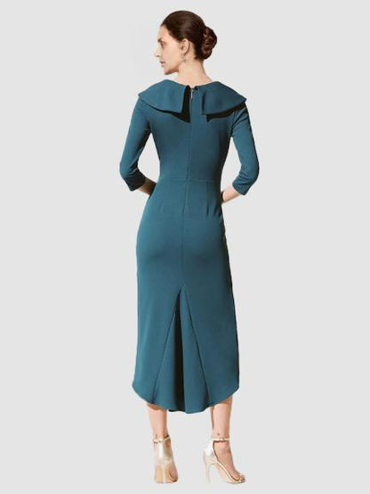 Dress A-Line Dress Elegant V Neck Tea Length 3/4 Length Sleeve with Pick Up Skirt Ruched Solid Color Mother of the Bride Dress