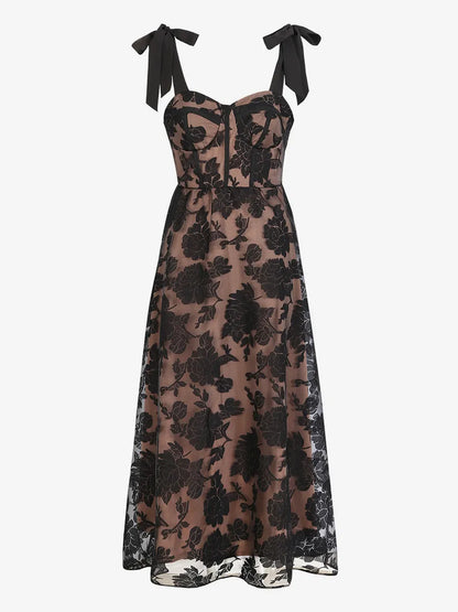 Dress A-Line Dress Sweetheart Neckline Sleeveless Romantic Flower Printed Party Prom Maxi Dresses