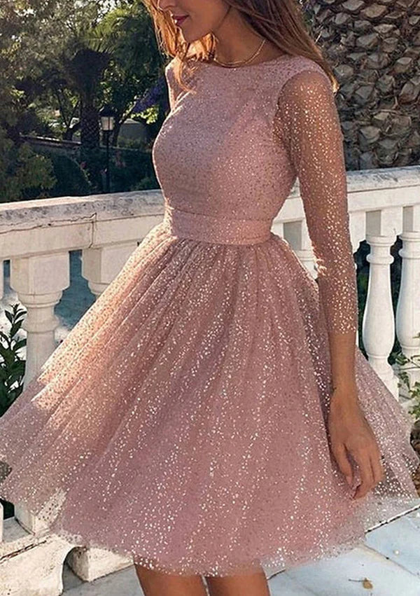 Dress A-Line Elegant A-Line Scoop Neck Metallic Party Cocktail Dress Backless Princess Homecoming Dress
