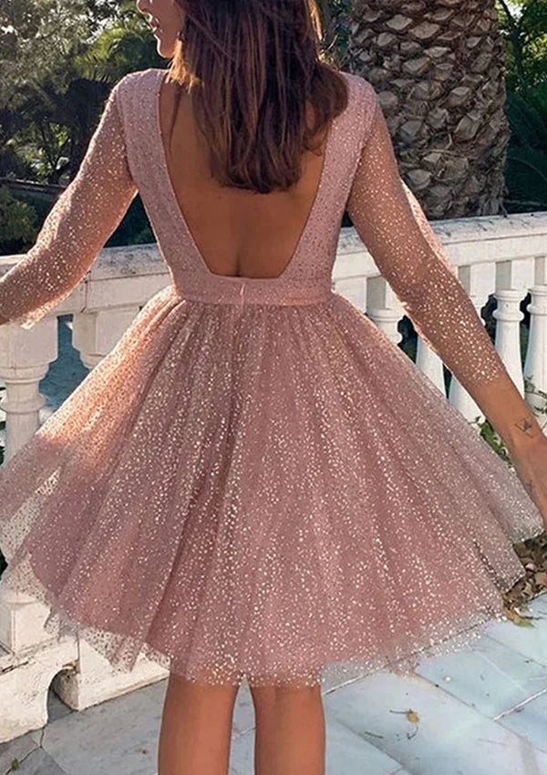 Dress A-Line Elegant A-Line Scoop Neck Metallic Party Cocktail Dress Backless Princess Homecoming Dress