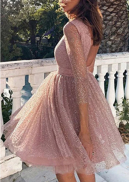 Dress A-Line Elegant A-Line Scoop Neck Metallic Party Cocktail Dress Backless Princess Homecoming Dress