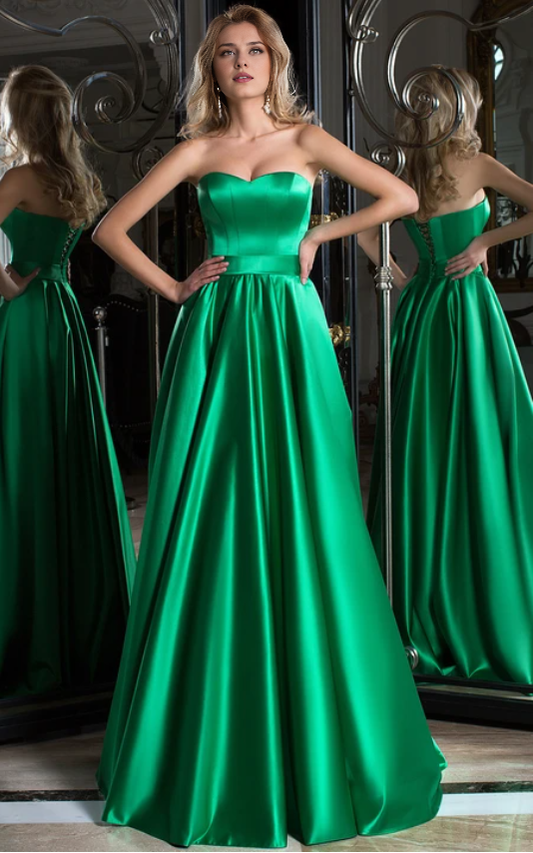 Dress A-Line Floor-Length Sweetheart Sleeveless Satin Lace-Up Corset Back Dress Prom Dress Formal Wear Dresses