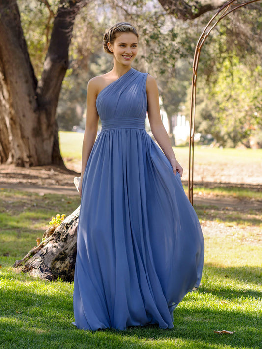 Dress A-Line One-Shoulder Floor-Length Chiffon Bridesmaid Dress Prom Dress