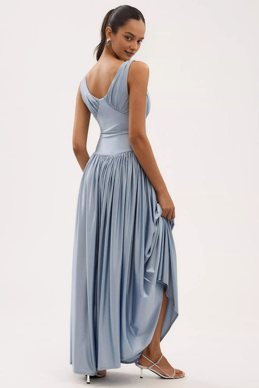 Dress A-Line Satin Sleeveless Basque-Waist Maxi Dress Prom Dress Pleated