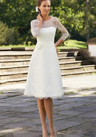 Dress A-Line Short Scoop Bell Beading Flower Zipper Lace Sequins Dress Wedding Dress