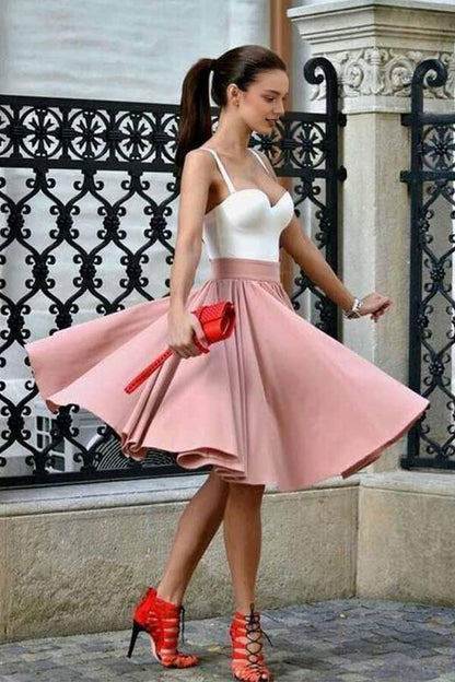 Dress A-Line Spaghetti Straps Knee-Length Blush Homecoming Dress