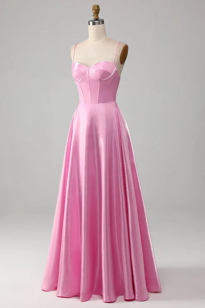 Dress A-Line Spaghetti Straps Pink Corset Evening Dress Prom Dress