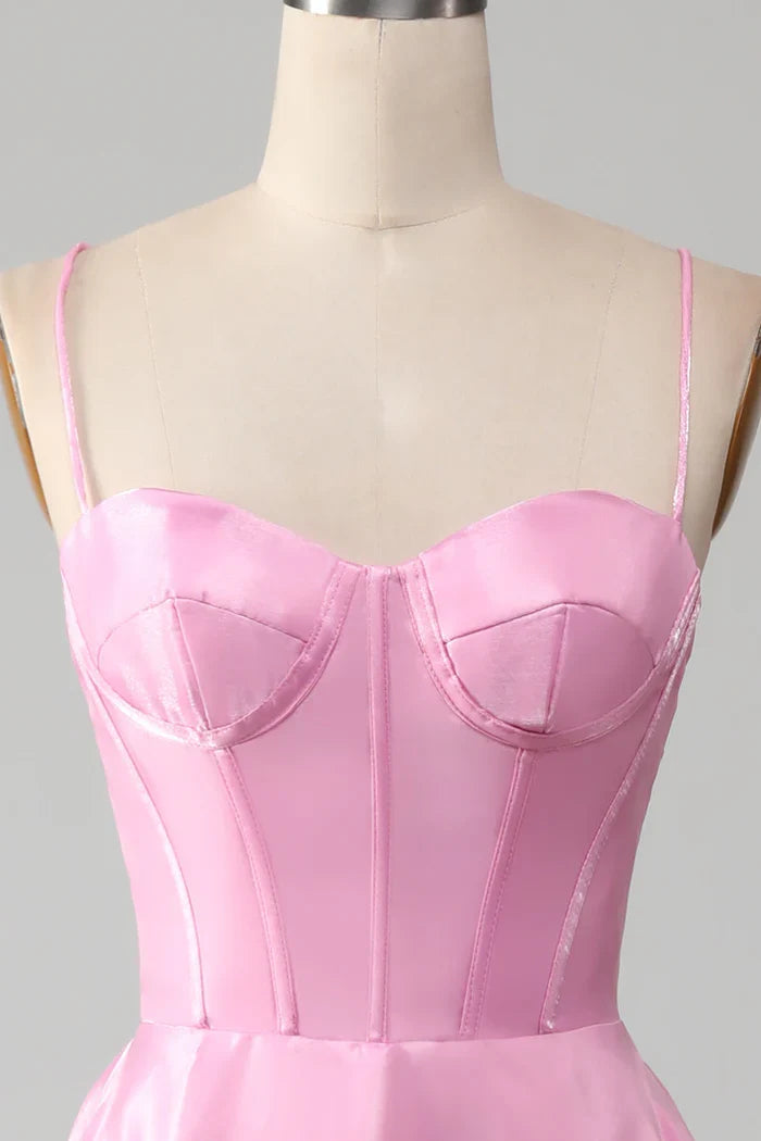 Dress A-Line Spaghetti Straps Pink Corset Evening Dress Prom Dress
