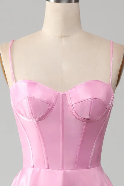 Dress A-Line Spaghetti Straps Pink Corset Evening Dress Prom Dress