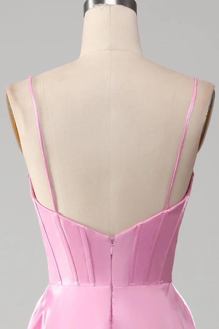Dress A-Line Spaghetti Straps Pink Corset Evening Dress Prom Dress