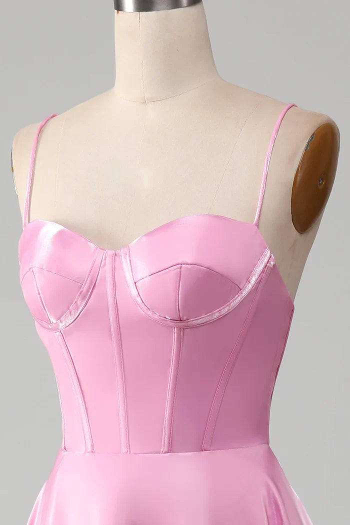 Dress A-Line Spaghetti Straps Pink Corset Evening Dress Prom Dress