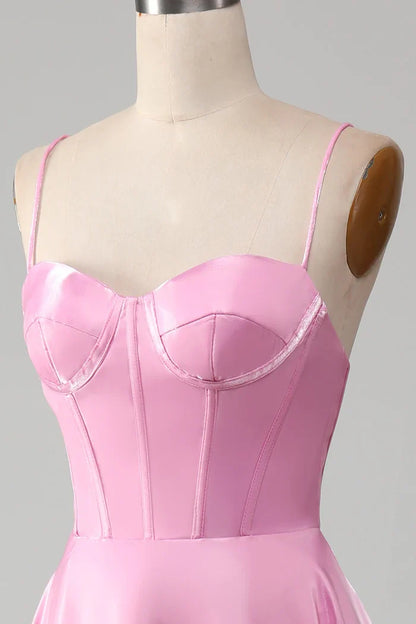 Dress A-Line Spaghetti Straps Pink Corset Evening Dress Prom Dress