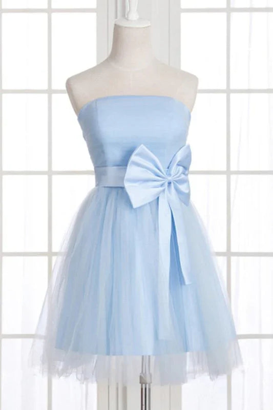 Dress A-Line Strapless Bowknot Short Prom Dresses Homecoming Dress