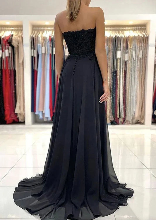 Dress A-Line Sweetheart Chiffon Party Dress/Evening Dress With Laced Beading Split and Sweep Train Prom Dress