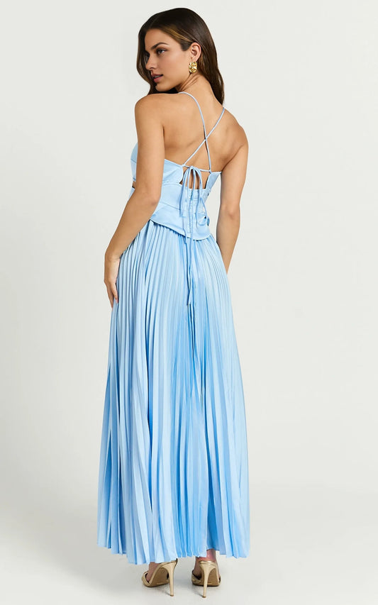 Dress A-Line Sweetheart Cut Out Pleated Dress Lemon Spaghetti Straps Backless Lace Up Evening Dress