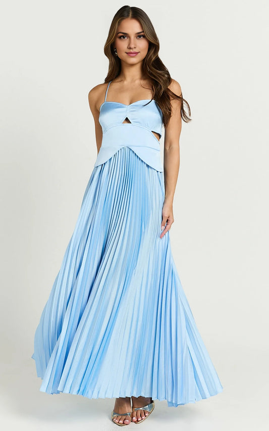 Dress A-Line Sweetheart Cut Out Pleated Dress Lemon Spaghetti Straps Backless Lace Up Evening Dress