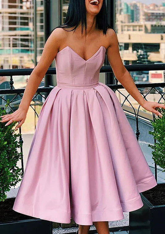 Dress A-Line Sweetheart Tea-Length Satin Party Cocktail Dress Lace Up Princess Homecoming Dress