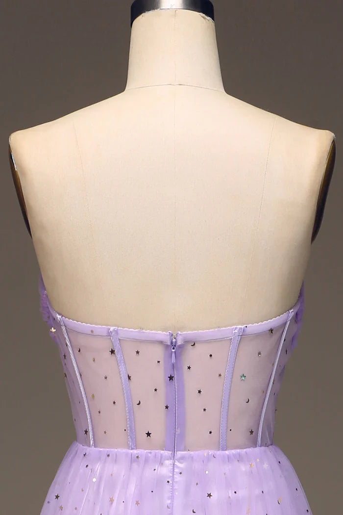 Dress A-Line Tulle Strapless Purple Corset Prom Dress Maxi Dress Zipper Sleeveless Party Dress