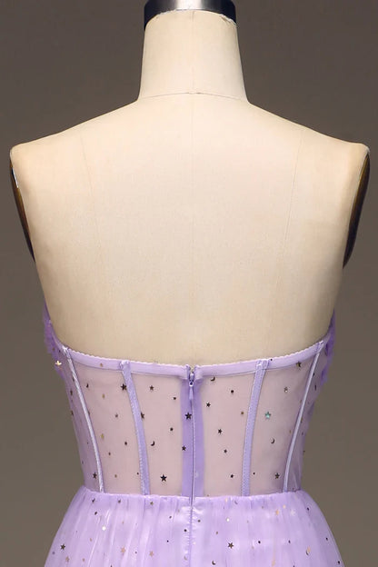 Dress A-Line Tulle Strapless Purple Corset Prom Dress Maxi Dress Zipper Sleeveless Party Dress