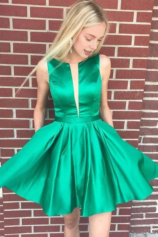 Dress A-line Bateau Backless Knee Length Green Homecoming Dress