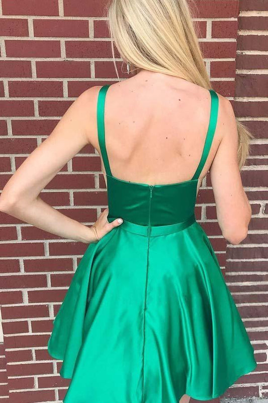 Dress A-line Bateau Backless Knee Length Green Homecoming Dress
