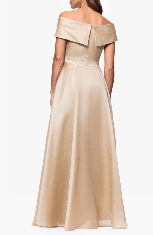 Dress A-line Champagne Satin Off Shoulder Maxi Dress with V Neckline and Flared Dress Prom Dress
