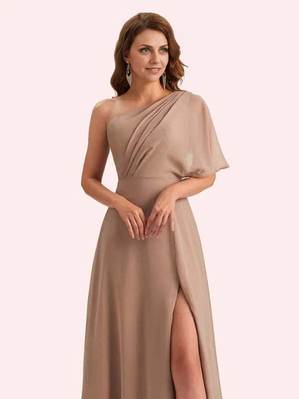 Dress A-line Chiffon One Shoulder Long Mother of the Brides Dresses With Slit