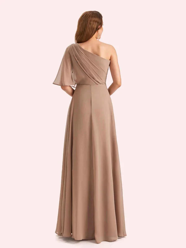 Dress A-line Chiffon One Shoulder Long Mother of the Brides Dresses With Slit