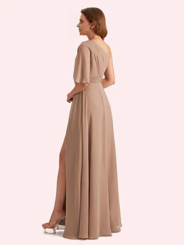 Dress A-line Chiffon One Shoulder Long Mother of the Brides Dresses With Slit