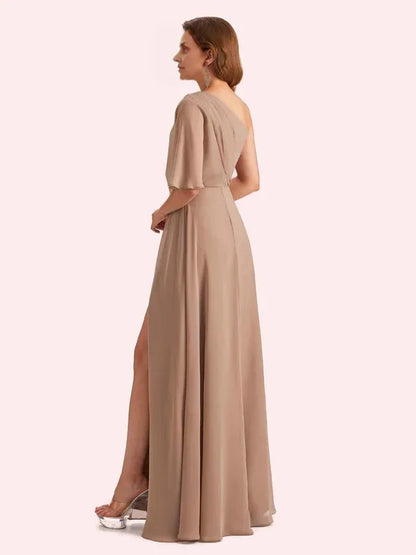 Dress A-line Chiffon One Shoulder Long Mother of the Brides Dresses With Slit