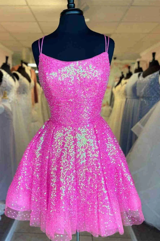Dress A-line Double Spaghetti Straps Lavender Tulle Short Homecoming Dress