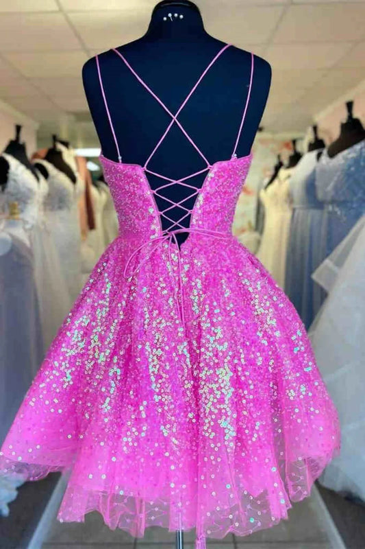 Dress A-line Double Spaghetti Straps Lavender Tulle Short Homecoming Dress