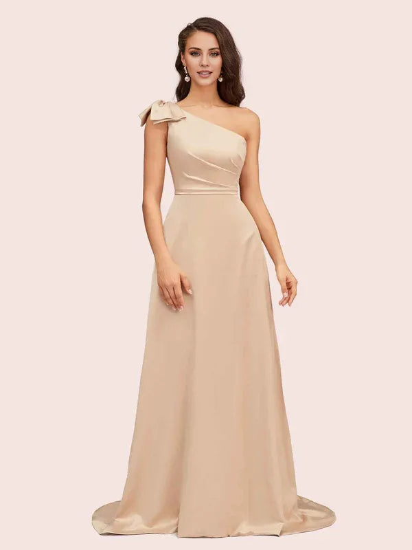Dress A-line Elegant One Shoulder Strapless Maxi Dress Soft Satin Formal Sleeveless Prom Dresses