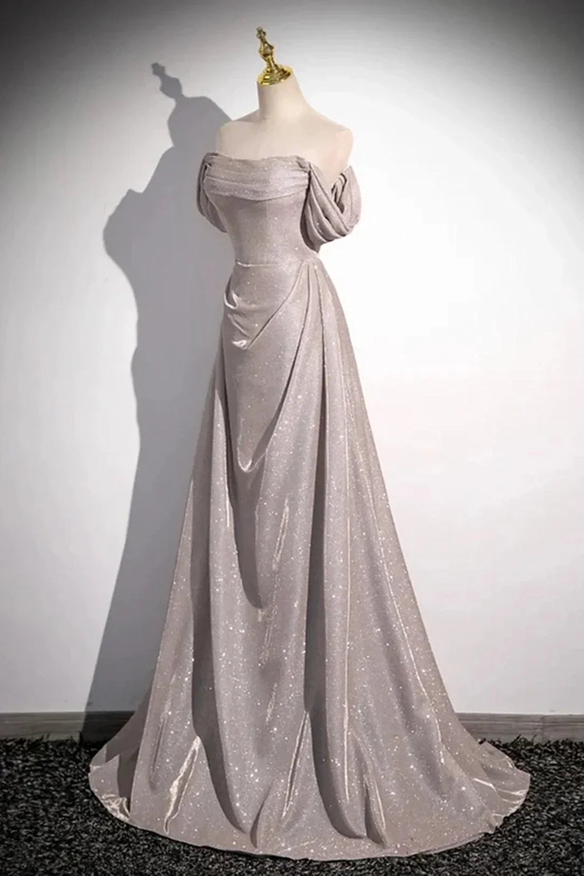 Dress A-line Off Shoulder Long Prom Dress Party Dress Shiny Ruffle Long Formal Dress Formal Wear Dresses
