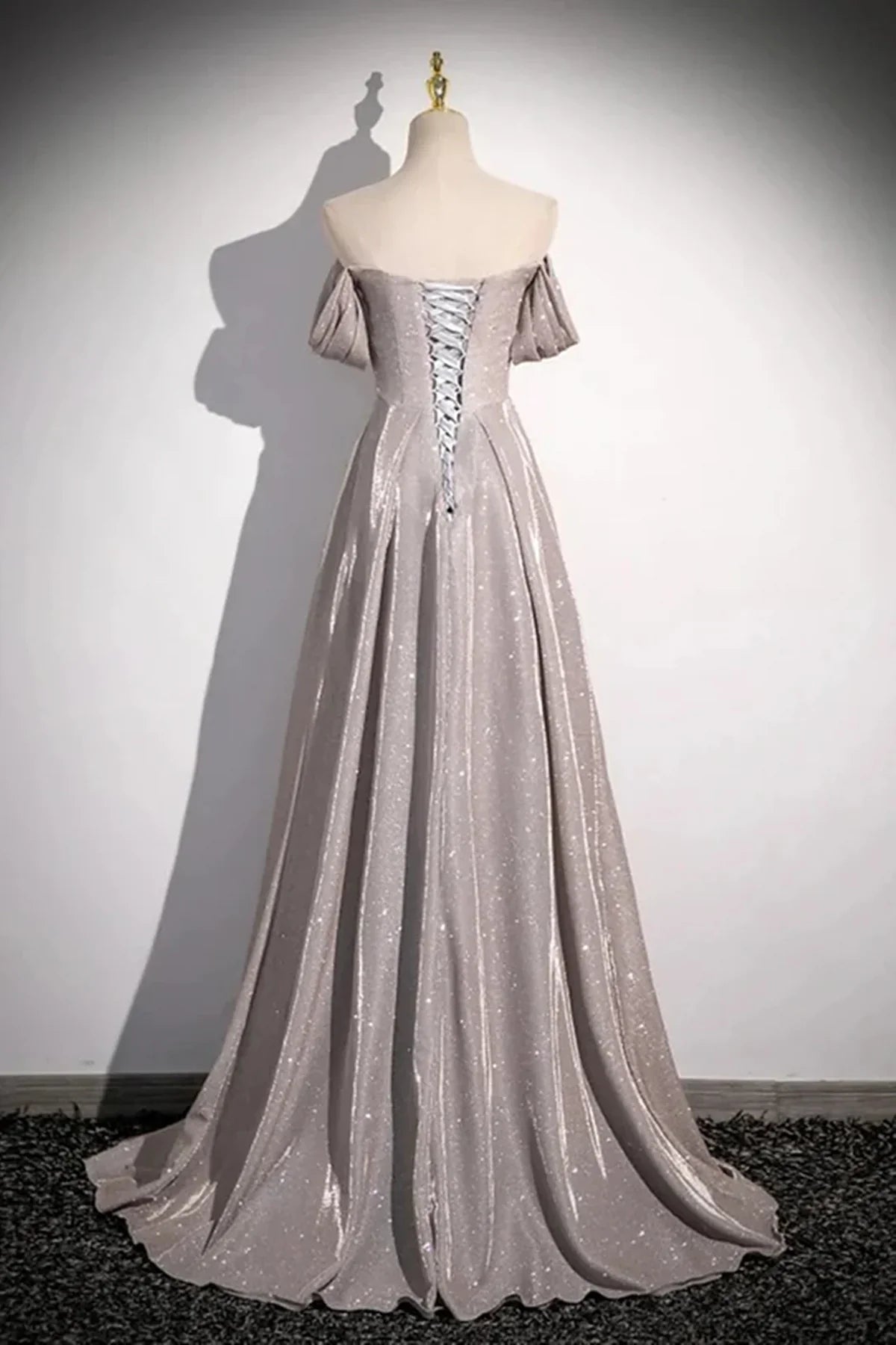 Dress A-line Off Shoulder Long Prom Dress Party Dress Shiny Ruffle Long Formal Dress Formal Wear Dresses