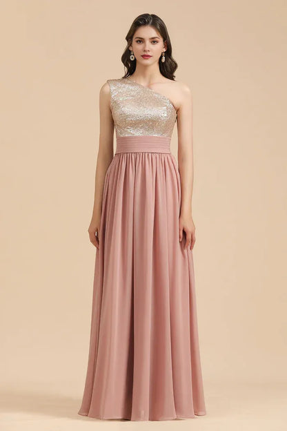 Dress A-line One Shoulder Sequins Dusty Rose Bridesmaid Dresses Prom Dress