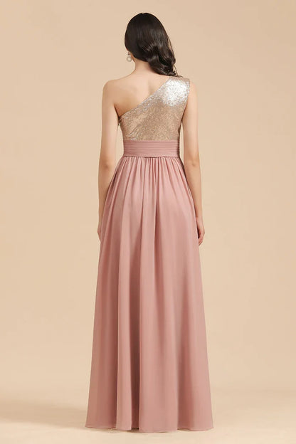 Dress A-line One Shoulder Sequins Dusty Rose Bridesmaid Dresses Prom Dress