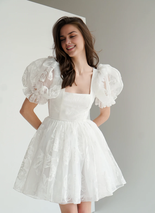 Dress A-line Short Wedding Dress Dress Rehearsal Dinner Dress Puff Sleeves Bridal Dress