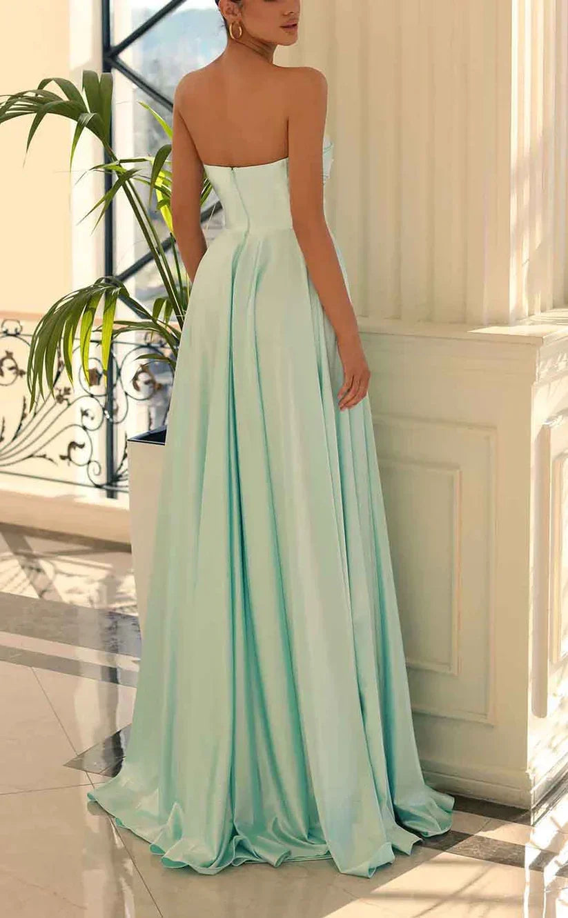 Dress A-line Sleeveless Long Prom Dresses Side Hight Slit Purple Pleated Prom Dresses