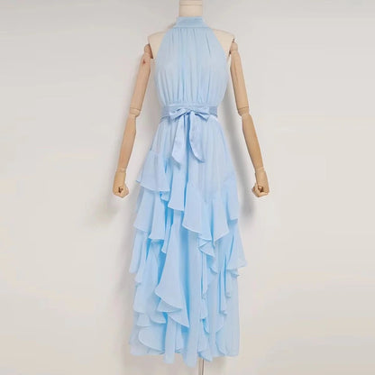 Dress A-line Slim Split Dresses For Women Stand Collar Sleeveless Female Fashion Prom Dress