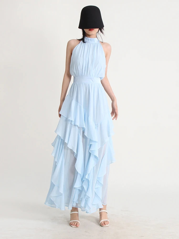 Dress A-line Slim Split Dresses For Women Stand Collar Sleeveless Female Fashion Prom Dress