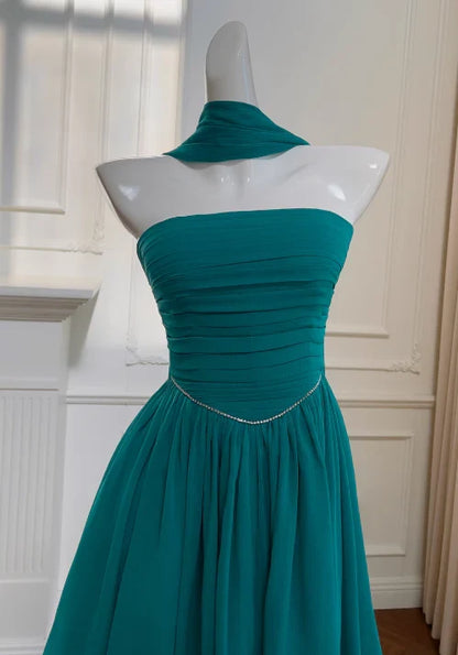 Dress A-line Strapless Chiffon Short Prom Dress Pleated Chic Homecoming Dress