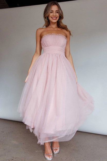Dress A-line Sweetheart Strapless Sleeveless Prom Dress Elegant Tulle Maxi Dress Asymmetrical Hem