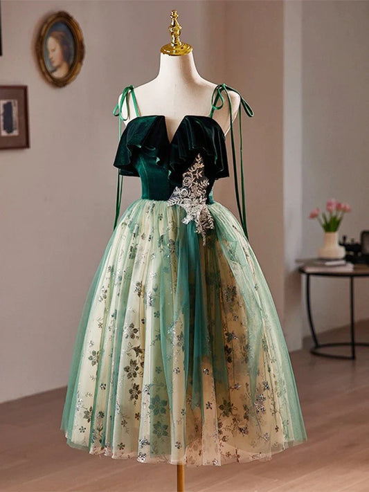 Dress A-line Tulle Lace Sequin Lace Up Short Prom Dress Knee-Length Sleeveless Homecoming Dress